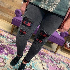 Black Buffalo Plaid Patch Jeans by Judy Blue
